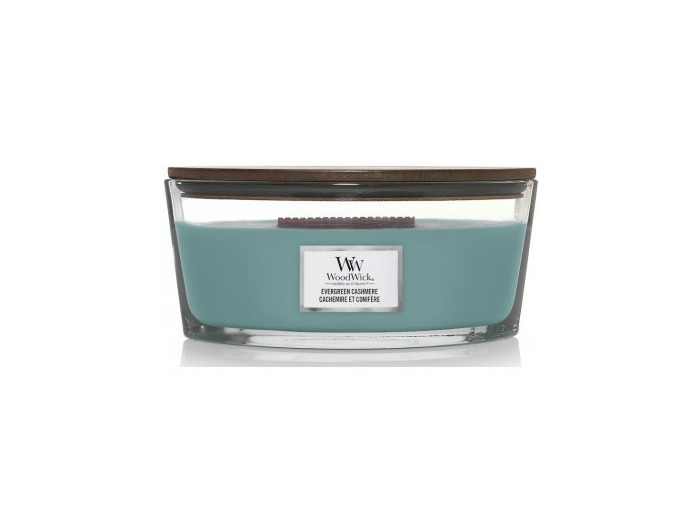 Bougie Ellipse "Cachemire et Conifère" WoodWick - Mèche en Bois Crépitante