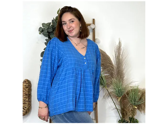 L556- Blouse Gauffrée C'Mélodie 🇮🇹 (bleu royal)