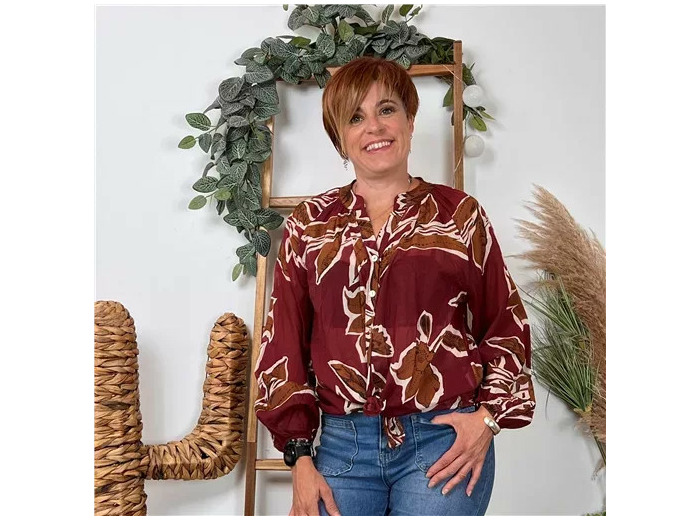 K099- Chemise coton imprimée (Tu) 🇮🇹 (bordeaux)