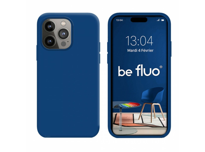 Coque Silicone Moxie BeFluo Fine et Légère pour iPhone 14 Pro Max, Intérieur Microfibre - Bleu marine