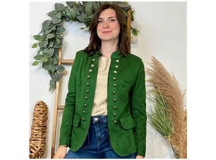 K068- Blazer Suédine Officier (T36-T44) 🇮🇹 (vert sapin)