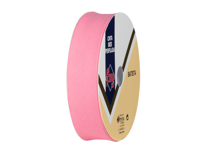 Biais polyester et coton - Rouleau de 25 mètres 18 mm de large rose