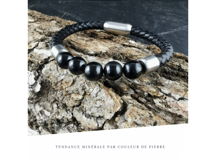 Bracelet Homme Cuir Simple Spinelle noire