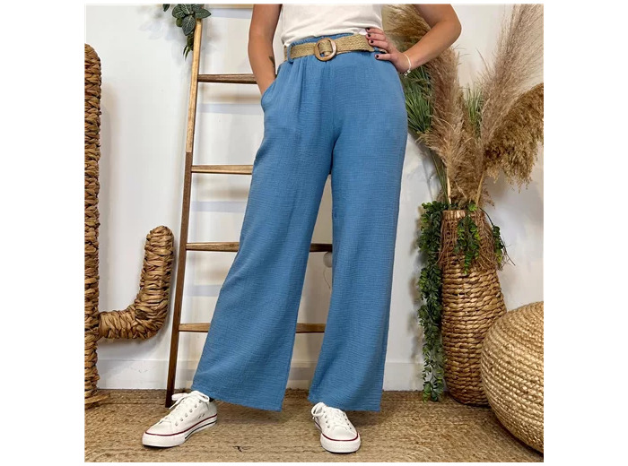 L784- Pantalon coton + Ceinture (Tu)  🇮🇹 (bleu jeans)