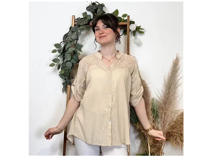 K401- Chemise coton brodée (Tu) 🇮🇹 (beige)