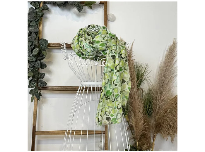 Y530- Foulard Fleurs à détails dorés (vert anis)