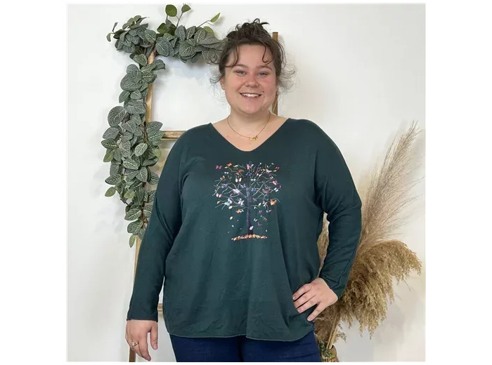 K823- Pull tunique "Arbre de vie" 🇮🇹 (vert sapin)