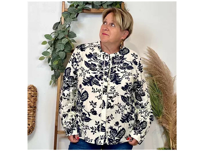 K116- Chemise imprimée By One (T40-T48) (marine)