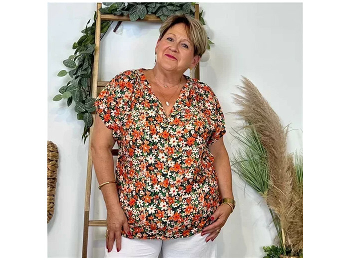 Z747- Top Christy Fleuri (T44-T52) 💐 (rouge)