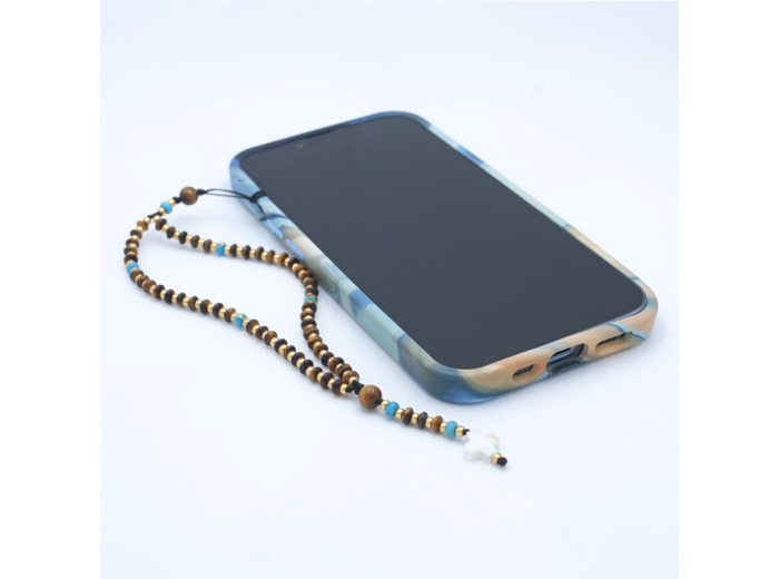 Chapelet de téléphone œil de tigre, jaspe bleu