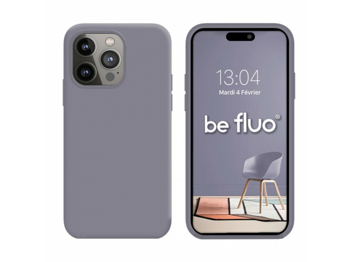 Coque Silicone Moxie BeFluo Fine et Légère pour iPhone 14 Pro Max, Intérieur Microfibre - Gris lavande