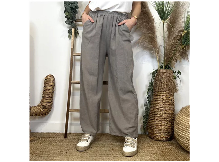 L820- Pantalon Coton uni (T36-T44) 🇮🇹 (taupe)