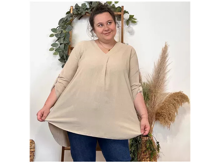 K481- Blouse Mi-longue unie (TU) 🇮🇹 (beige)