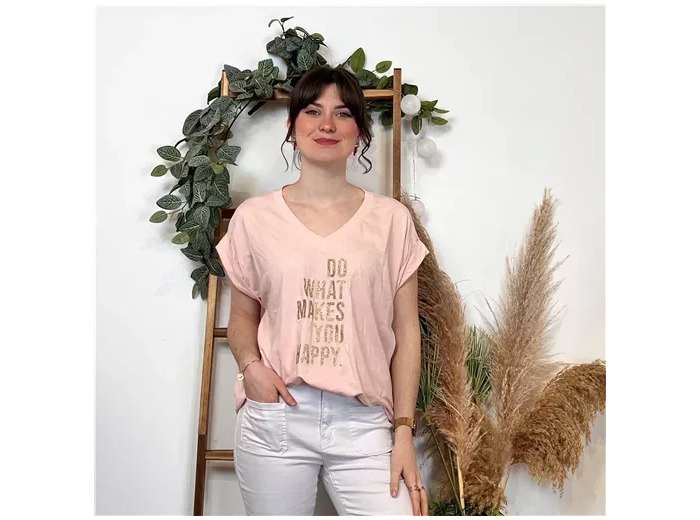 K295- T-shirt Happy (Tu) (rose pâle)
