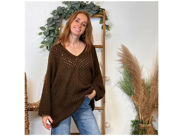 K106- Pull maille ajourée (Tu) 🇮🇹 (marron)