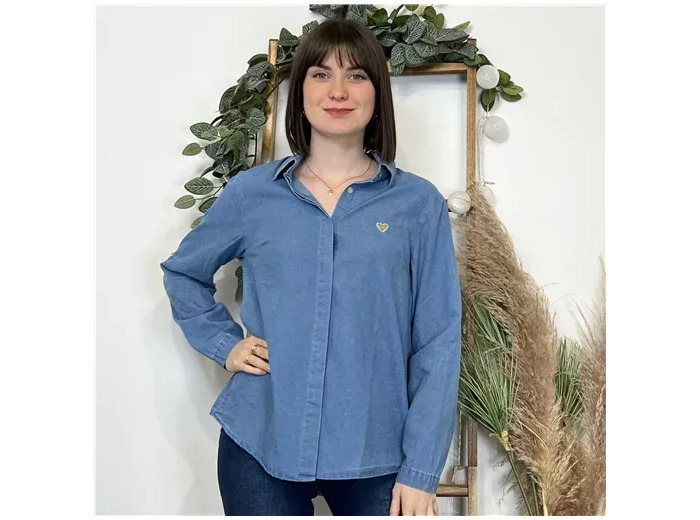 K470- Chemise coton « By One » (T36-T40) (bleu jeans)
