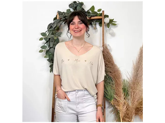 K203- T-Shirt "Oui mais Non" (Tu) 🇮🇹 (beige)