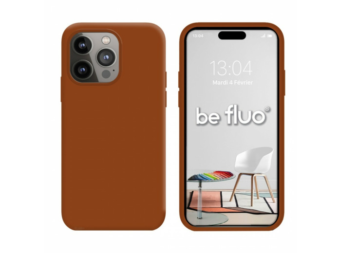Coque Silicone Moxie BeFluo Fine et Légère pour iPhone 14 Pro max, Intérieur Microfibre - Havane