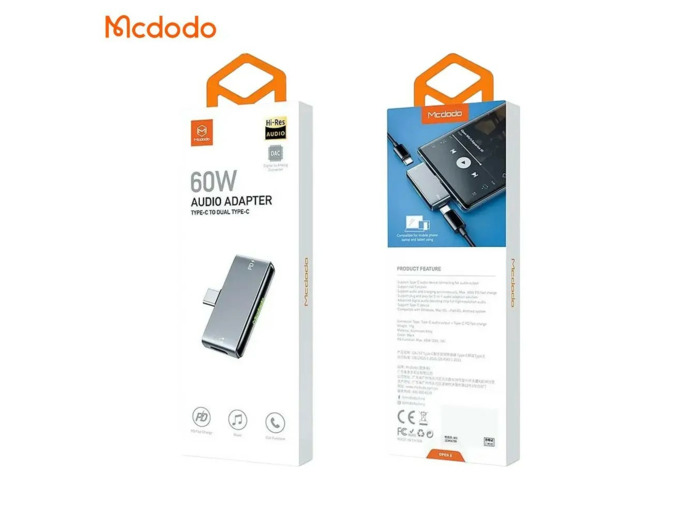MCDODO Adaptateur Convertisseur USB-C vers 2x USB-C pour Charge & Audio 60W