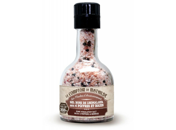 Moulin empilable Sel rose de l'Himalaya aux 4 Poivres et Baies