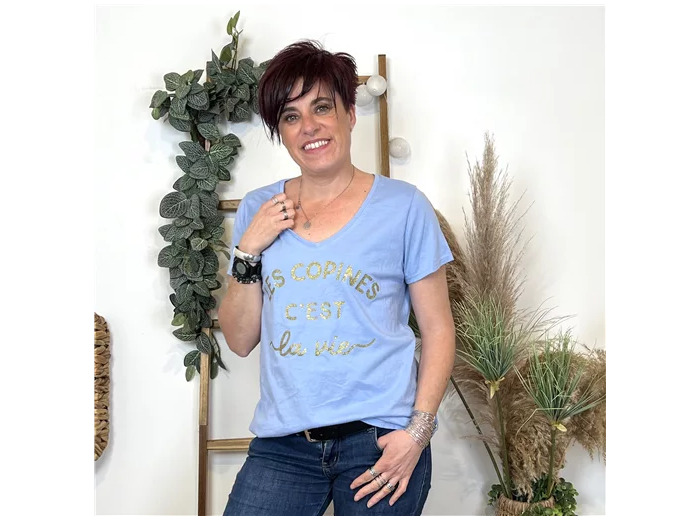 L454- T-Shirt "Les Copines c'..." (Tu) (bleu ciel)