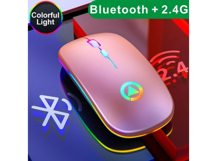 Souris clic silencieux lumineuse - sans fil Bluetooth rechargeable Rose