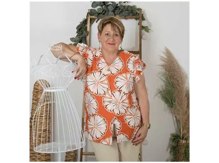 Z165-Chemisier imprimée Christy (T44-T52) (rouge)