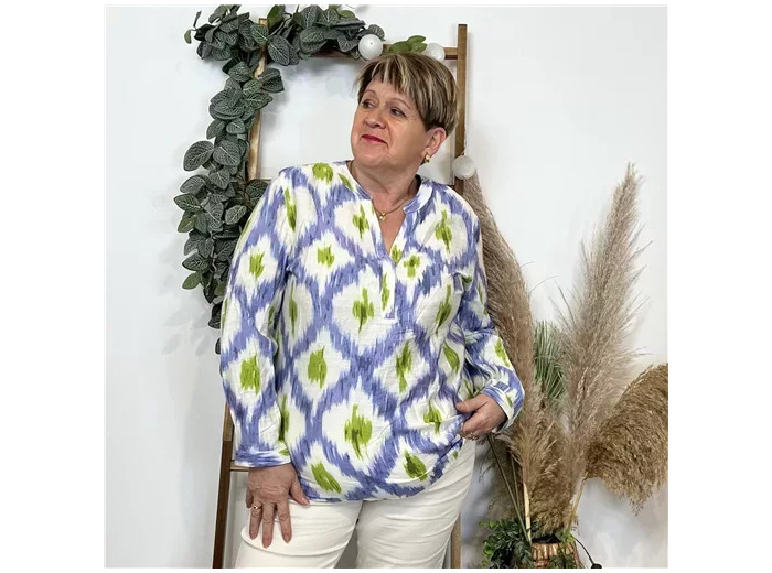 K804- Blouse Christy Losanges (T44-T52) (bleu indigo)