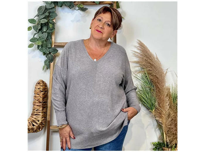 Z118- Pull Christy Pailleté Grande Taille (gris)