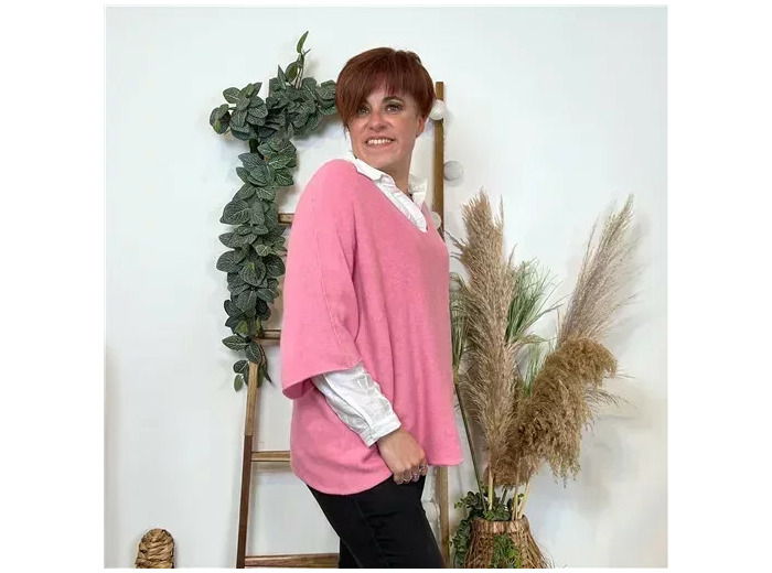 K545- Pull loose Crop-Top (Tu) (rose bébé)