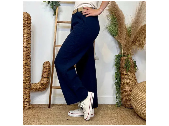 L784- Pantalon coton + Ceinture (Tu)  🇮🇹 (marine)