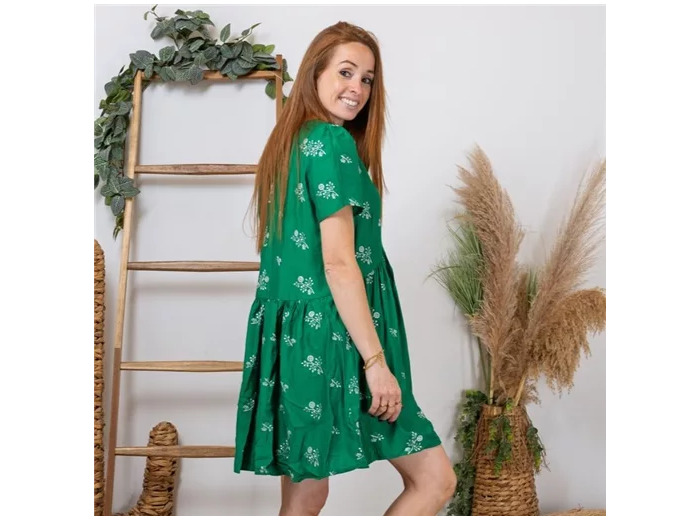 K286- Robe Maëlle « Baies » (T36-T40) (vert brésil)