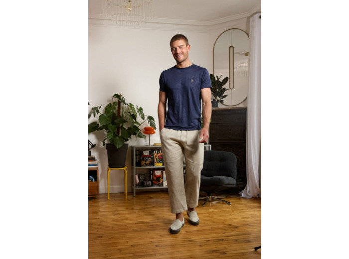 T shirt en lin homme - bleu