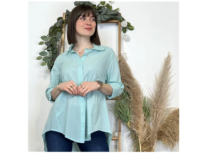 K503- Chemise fluide coton (Tu) 🇮🇹 (vert d'eau)