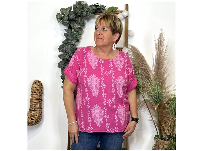 L469- Tunique imprimé cachemire (Tu) 🇮🇹 (fuchsia)