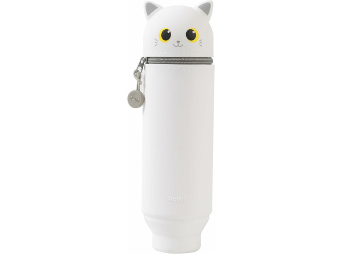 I-TOTAL® - Trousse en Silicone Souple pour l'École, Extensible avec Forme Profilée White Cat