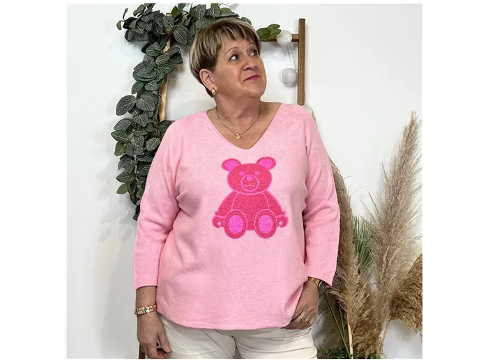 K534- Pull tunique «Ourson» 🇮🇹 (rose bébé)