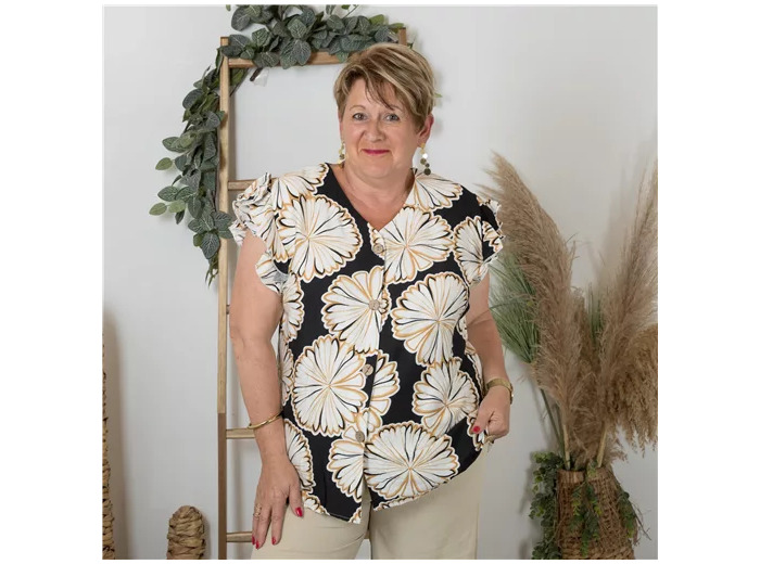 K755-Chemisier imprimée Christy (T44-T52) (noir)