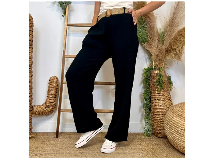 L784- Pantalon coton + Ceinture (Tu)  🇮🇹 (noir)