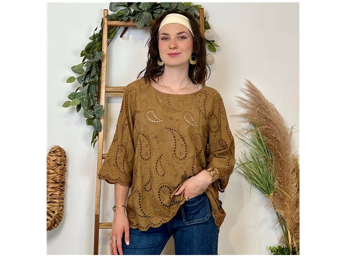 K114- Tunique coton dos boutonné (Tu) 🇮🇹 (camel)