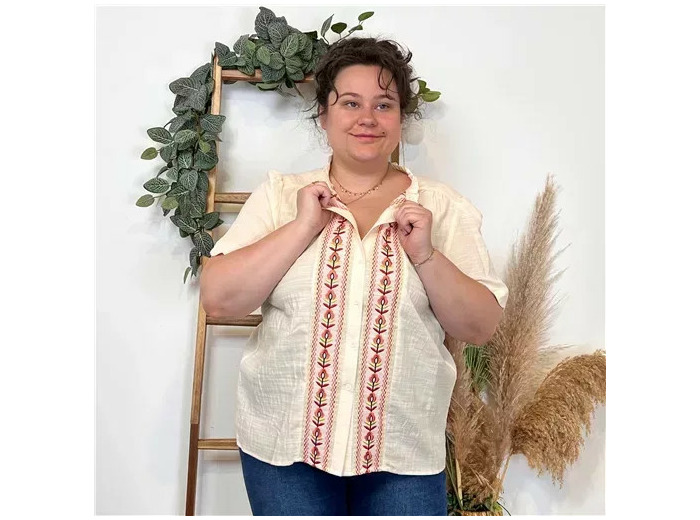 K294- Blouse Fleurie (T40-T48) (beige)