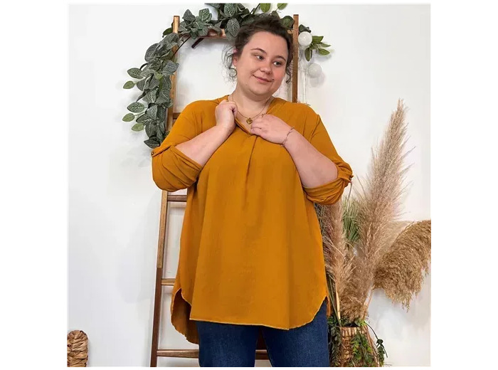 K481- Blouse Mi-longue unie (TU) 🇮🇹 (moutarde)