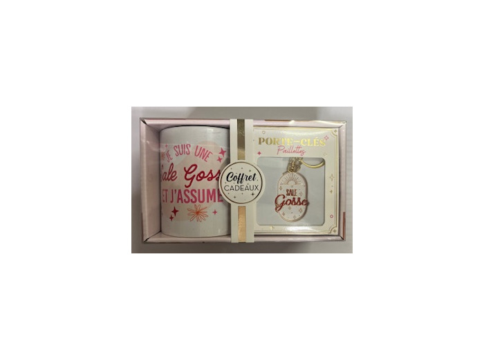 STC coffret mug et porte clés pailettes "Sale gosse"