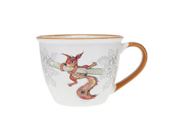 KIUB Bol timbale avec une anse - Motif ecureuil sur sa branche - matière porcelaine fine - contenance 550ML