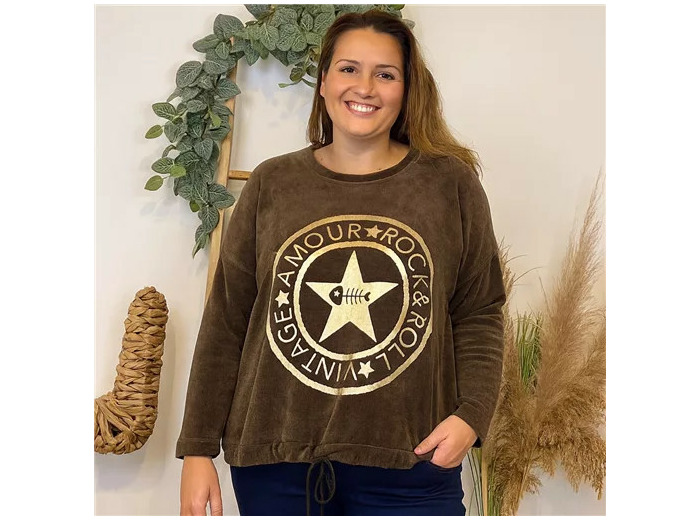 Z076- Sweat velours «Rock» (Gt) 🇮🇹 (marron)