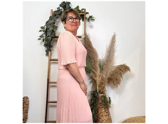 K321- Robe Plissée unie (TU) 🇮🇹 (rose poudré)