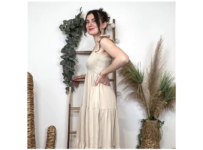 L181- Robe longue Smockée (Tu) 🇮🇹 (beige)