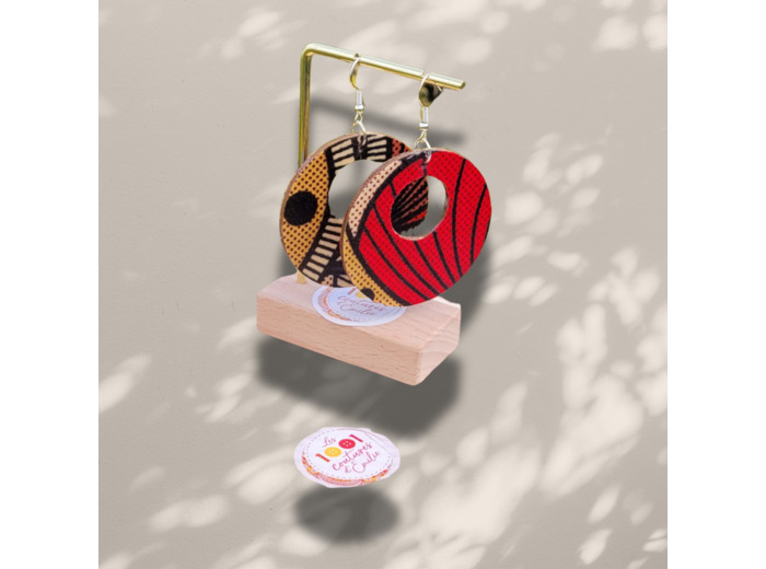 Boucles d'oreilles tissu sur support bois