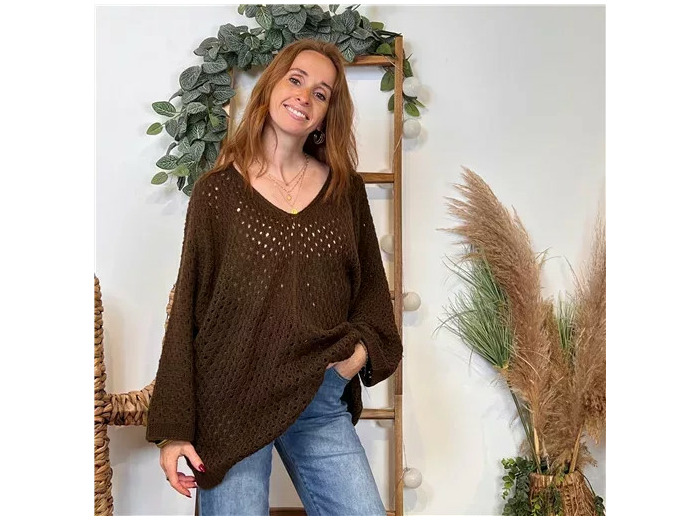 K106- Pull maille ajourée (Tu) 🇮🇹 (marron)