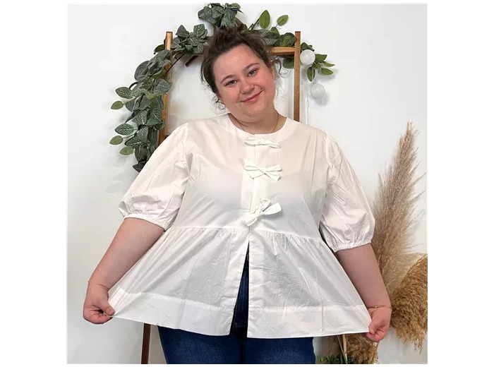 K488- Blouse «By One» Noeuds (T40-T48) (blanc)